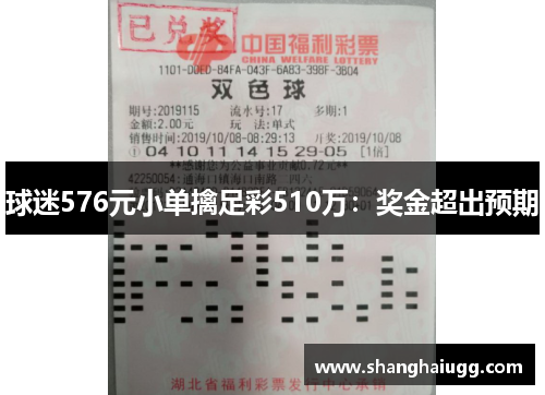 球迷576元小单擒足彩510万：奖金超出预期